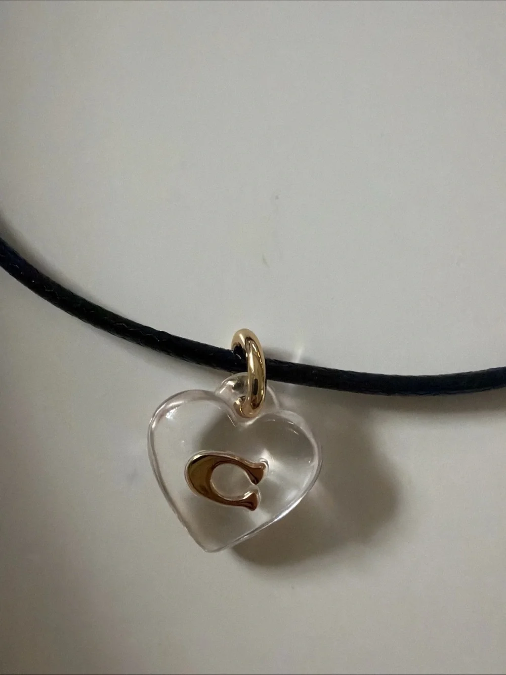 Coach Lucite Heart Necklace with Clear Heart and Gold Accent.  NWT